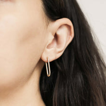 Load image into Gallery viewer, Halo Oval Hoop Earrings in Sterling Silver
